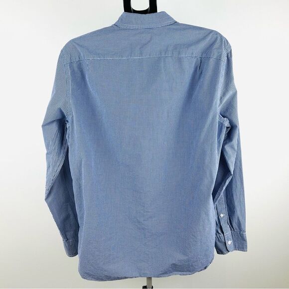J.Crew Men’s SZ L Blue Micro Gingham Button-Down Shirt Long Sleeve Cotton Casual - Picture 5 of 10